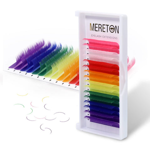 MERETON 16 Rows Colored Lash Extensions White Pink Red Golden Yellow Green Blue Purple Mix Color 0.07mm D Curl Color Lashes Extension Individual Single Classic Eyelash Extensions(0.07 D 12mm)