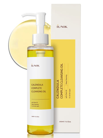 IUNIK Calendula Complete Deep Vegan Cleansing Oil 94% Plant-based Oils Blackhead Melting Makeup Remover Mascara Sunscreen Eyeliner Facial Cleanser - Dry Oily Acne-Prone Sensitive Skin Korean Skincare