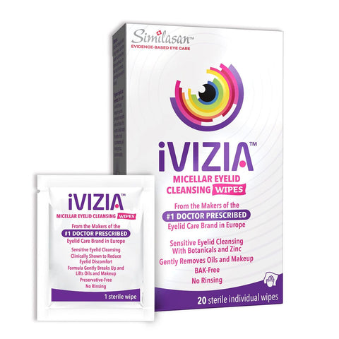 iVIZIA Eyelid Cleansing Wipes for Sensitive Eyelid Cleansing, Preservative-Free, Micellar, No Rinse, Gentle Eye Makeup Remover, 20 Sterile Single-Use Wipes for Eyelids
