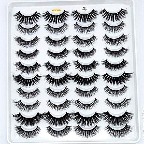 HBZGTLAD 20 Pairs 3D Mink Lashes Handmade Wispy Fluffy Long Lashes Natural Eye Extension Makeup Kit Cilios (5X-C)
