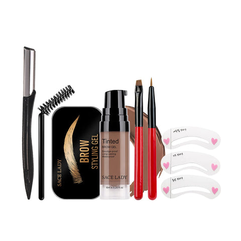 Eyebrow Gel Kit with Brow Soap Wax & 2PCS Eyebrow Brushes & Stencil Razor Set, Tinted Long Lasting Cruelty Free Eyebrow Gel for Natural Waterproof Eyebrow Makeup, Flake-proof, Smudge-proof, Light Brown