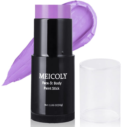 MEICOLY Purple Face Paint Stick(1.06 Oz),Cream Blendable Body Paint Stick,Grease Sweatproof Waterproof Purple Eye Black Stick for Sports,Face Painting for Halloween SFX Ursula Cosplay,Light Purple