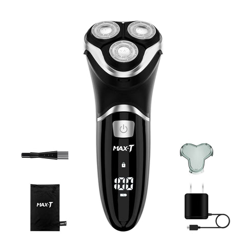 Electric Shaver for Men, MAX-T Quick Rechargeable Electric Razor Wet Dry Rotary Shaver with Pop Up Trimmer and LED Display, IPX7 100% Waterproof ?8101 with Adapter Charger?