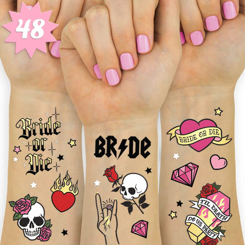 xo, Fetti Bride or Die Bachelorette Temporary Tattoos - 48 Foil Styles | Til Death Do Us Party Bach Decoration, Bridesmaid Favor, Bride to Be Gift + Bridal Shower Supplies