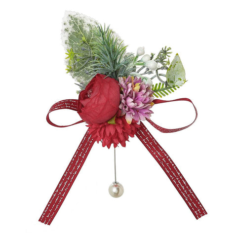Campsis Wedding Boutonniere Red Rose Corsage Buttonholes Flower Groom Groomsman Best Man Wedding Flowers Accessories for Groom Groomsmen Prom (Red)