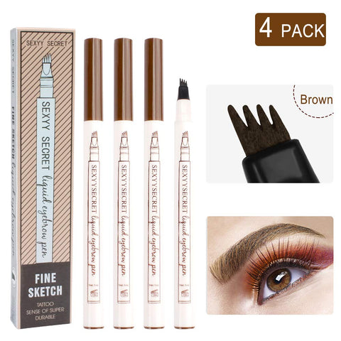 Microblading Eyebrow Pen, 4 Pack Brow Pen Brown, 24 Hours Waterproof Tattoo Pen for Eyebrow, Micro-Fork Tip Brow Pencil, 3D Nature Brow Pen, Eyebrow Pencils