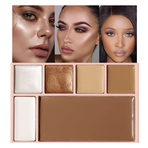 Pro Cream Contour and Highlight Palette Kit with Mirror & Brush for Beginners. White Silver Gold Highlight Brown Face Correcting Concealer Palette for Dark Circles Redness Acne Etc.corrector de ojeras