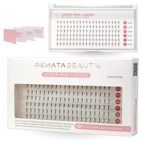 Renata Beauty False Bottom Lashes - 120pcs Lower Lashes - Premium Individual Eyelashes Short 5mm/6mm - Synthetic Fiber - Faux Individual Extensions with Invisible Flat Band - Matte Black