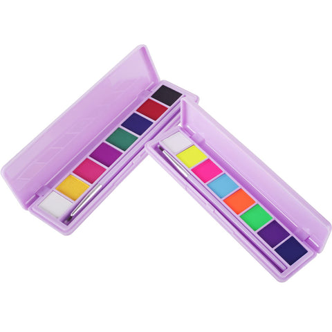 MEICOLY 2 Packs Water Activated Eyeliner Palette, Neon Face Paint Colored Retro Hydra Liner,Matte Graphic Eyeliner, UV Glow Fluorescent Halloween Black White Face Body Paint,16 Colors