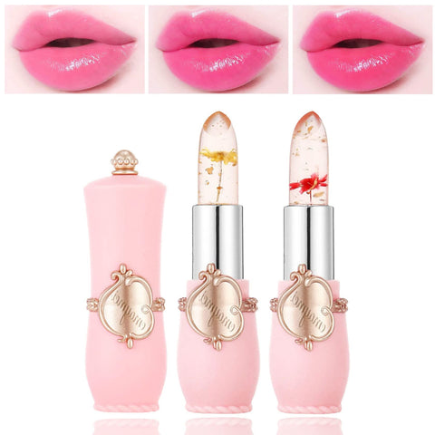 CAHIUYOA 2PCS Crystal Flower Lipstick Color Changing Lipstick Magic Lipstick Jelly Clear Lipstick,Long Lasting Nutritious Moisturizer Temperature Lip Stain Lipstick