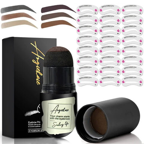 Eyebrow Stamp Stencil Kit, Eyebrow Stencils with 24 Pc, Eyebrow Brown Definer, Brow Stencils and Shaping Kit Reusable (Medium Brown)