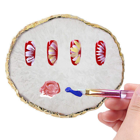 Kalolary Resin Stone Nail Art Palette, Nail Art Cosmetic Mixing Palette Color Mixing Pigment Plate Polish Holder Drawing Color Palette Nail Art Painting Gel Palette Manicure Tool (White)