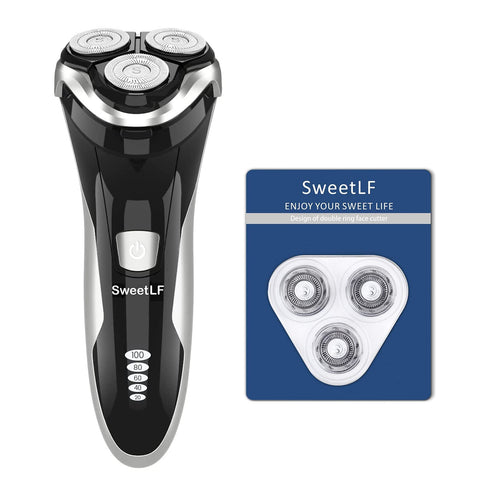 SweetLF Electric Razor for Men IPX7 Waterproof Wet & Dry Use Rechargeable Battery Rotary Shavers?Quiet, Charge Time: 1 Hour, Use Time 120 min?,2 Years Warranty, Black