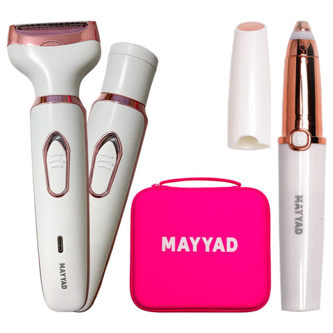 MAYYAD Professional Electric Shaver for Women | 2 in 1 Electric Razor, Rechargeable Face Hair and Eyebrow Trimmer for Ladies, Six Piece Luxury Nail Kit | Grooming Kit for Woman with Toiletry Bag