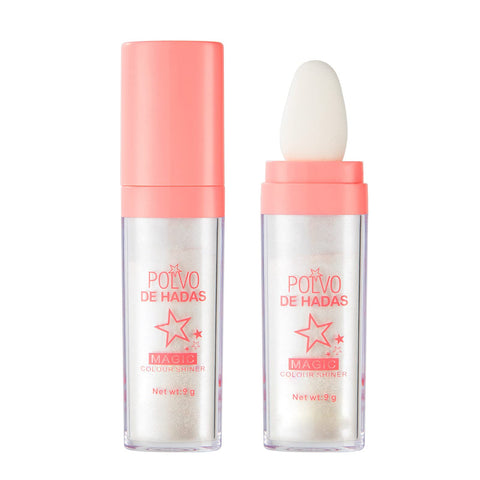 GL-Turelifes Polvo De Hadas Hightlighter Powder Stick Puff Fairy Bomb Stick Glitter Loose Powder Highlight Contouring Powder Shimming Powder for Eyes, Face, Body Brighten Makeup (#01 White)