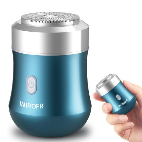 WIROFR Electric Shaver One-Button Use Portable Mini Shaver Electric Razor for Men Rotary, Rechargeable, Wet&Dry, IPX7 Waterproof, Travel, Home, Office, Car (Blue)