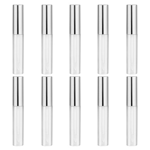 Lurrose 10pcs 10ml Lip Gloss Tubes Bulk with Wand Empty Plastic Lipstick Bottles Lip Gloss Container Cosmetic Supplies for Lipstick Samples DIY (Silver)