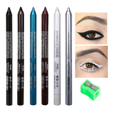 6Pcs White Silver Black Brown Shimmer Glitter Gel Eyeliner Eye Pencil Pen Set,Shimmer Glitter Eye Liner Shadow Pencils colorful Kit delineadores de colores para ojos,delineador punta plumon negro