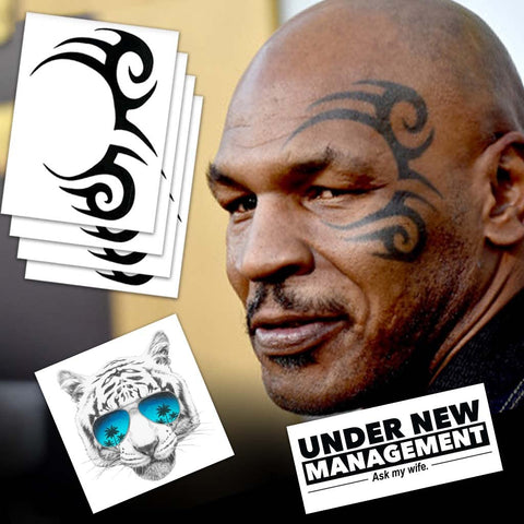 Mike Tyson Tribal Design Temporary Tattoos (4-Pack) | Plus BONUS Tiger & Bachelor Tattoos | Skin Safe | MADE IN THE USA | Removable