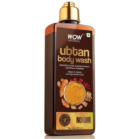 WOW Skin Science Ubtan Body Wash for Tan Removal and Glowing Skin - With Chickpea Flour, Almond, Safron & Turmeric Extract - 250 ml