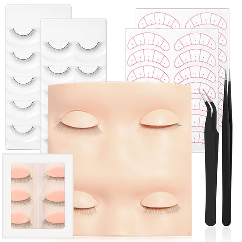 Eyelash Extension Mannequin Head Practice Set- Makeup Mannequin Face with Replacement Eyelids, Practice Lashes, lashes kits for Eyelash Extension Makeup Training (Soft-Touch Rubber)