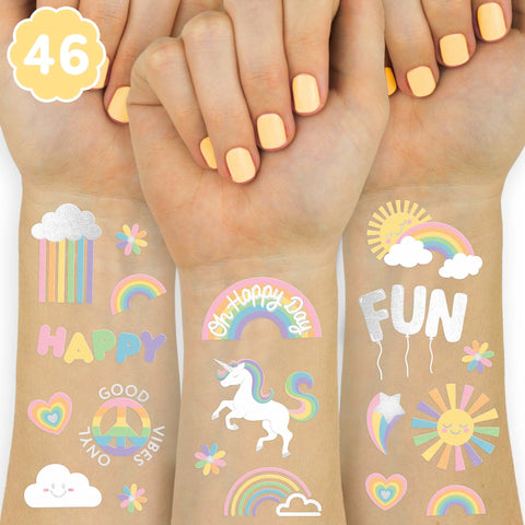 xo, Fetti Rainbow Temporary Tattoos - 46 Glitter Styles | Unicorn Birthday Party Supplies, Oh Happy Day Baby Shower, Magical Party Favors