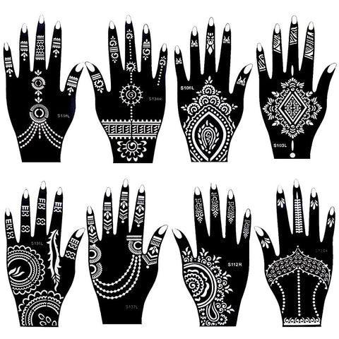 Xmasir 8 Sheets Henna Tattoo Stencil Kit for Women Girls Hand Finger Body Paint Temporary Tattoo Templates 7.8'' X 4''