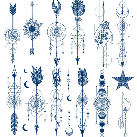 Arrow Semi Permanent Tattoos, 6-Sheet 2 Weeks Long Last Waterproof Cupid's Target Fake Tattoos, 100% Plant-Based Ink Infinity Realistic Blue Tattoos Sticker for Adult Children