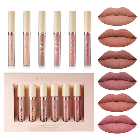 BONNIE CHOICE 6Pcs Nude Lipstick Set, Matte Liquid Lipstick Set Long-Lasting Wear Non-Stick Cup Not Fade Waterproof Lip Gloss Set for Women, Nude Pink Lip Gloss Make Up Gift Set