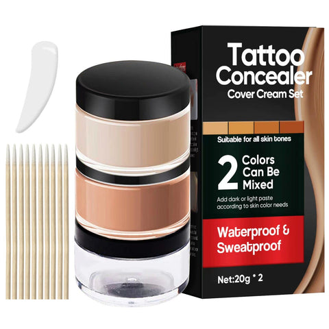 Tattoo Cover Up, 2 Colors Waterproof Invisible Concealer, Professional Skin Concealer Set for Cover Scar, Tattoo, Dark Spots, Vitiligo, Birthmarks (20g*2)
