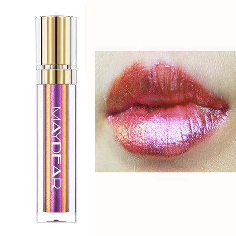 Maydear chameleon lipstick, Long Lasting Waterproof Colourful Diamond Shimmer Lip Gloss for Women Girls Makeup kit - Fuchsia