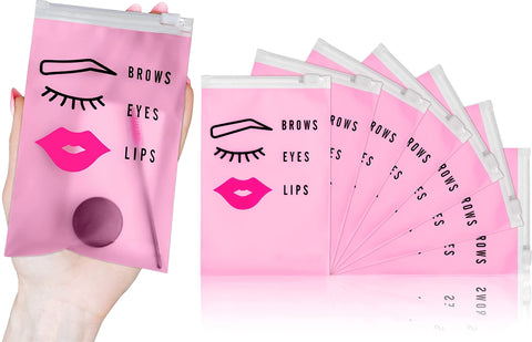 BRAWNA 70 pcs Pink Microblading Aftercare Bags for PMU Instruction Cards - Eyebrow Aftercare Bags - PMU Aftercare bags - PMU Kit - Mini Cosmetic Pouches - Microblading Supplies