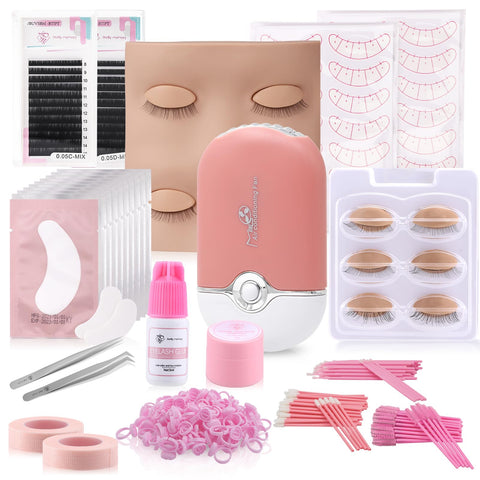 Pretty memory 225 PCS Eyelash Extension Kit with Lash Mannequin Head, Lash Fan, Eyelash Extension Glue, Eyelash Remover Cream, Lash Tweezers, Lash Extension Supplies for Eyelash Extension Practice