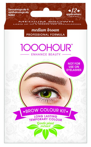 1000 hour Brow Color Kit Medium Brown - Long Lasting Temporary Color - Lasts Up To 6 Weeks - 12 Applications - Gentle Plant Extract Formula - Professional Formula