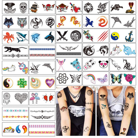 Yazhiji 36 Sheets Temporary Tattoos for Kids Boys Girls Adults Great Party Favors and Decorations