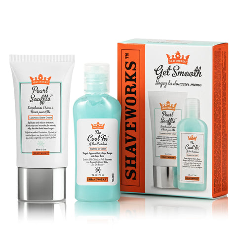 Shaveworks Get Smooth Duo, Post Waxing and Shaving Solution for Ingrown Hair, Razor Bumps and Razor Burns, The Cool Fix, 1 Fl Oz. and The Pearl Soufflé Shave Cream, 1 Fl Oz.