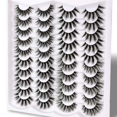 Kisslily 20 Pairs 3D False Eyelashes Pack 4 Styles Mixed Natural Look Wispy Lashes 18MM Long Fluffy Curled Faux Mink Lashes Wholesale(20 Pairs 4 Styles)