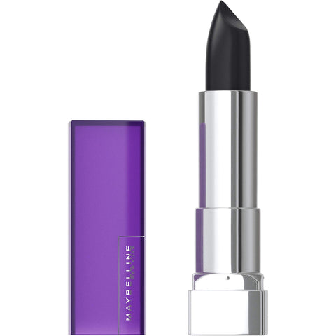 Maybelline Color Sensational Lipstick, Lip Makeup, Matte Finish, Hydrating Lipstick, Nude, Pink, Red, Plum Lip Color, Pitch Black, 0.15 oz; (Packaging May Vary)