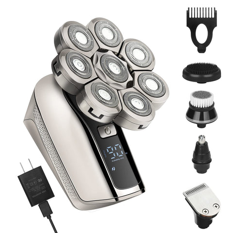 Head Shaver for Bald Men 8D, PAOOTICI 5 in 1 Head Shaver with USB Adapter and Charging Cable, Wet/Dry Men Rotary Shaver, Anti-Pinch, LED Display, USB Rechargeable