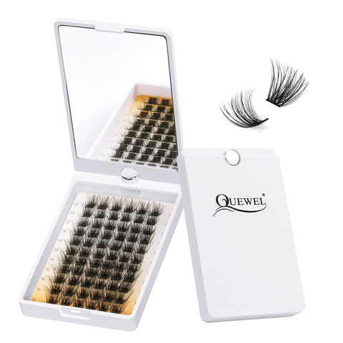 Lash Clusters QUEWEL Cluster Lashes Mix12-16mm in 360°Reversible Mirror Box, DIY Lash Extensions Soft Eyelash Clusters Comfortable & Super Easy to Use(FZM-01-D-MIX12-16MM)