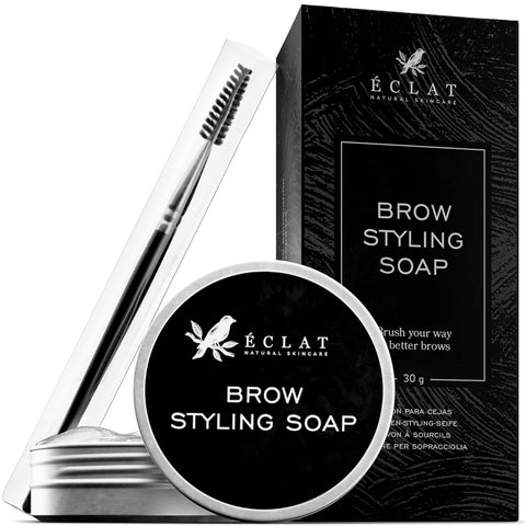 Eclat Skincare Clear Eyebrow Styling Soap with Angled Spoolie - Long Lasting, Smudge Proof with Natural Fixing Agents - No Flaking with Coconut Oil, Glycerin and Aloe Vera - 100% Vegan