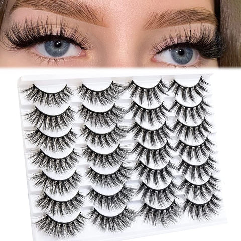 Kisslily 14 Pairs False Eyelashes 3D Faux Mink Lashes Wholesale Natural Look Wispy Fake Eyelashes 18MM Fluffy Volume Long Thick Faux Mink Lashes Pack 2 Styles Mixed (14 Pairs 2 Styles(3DX24+3DX05))