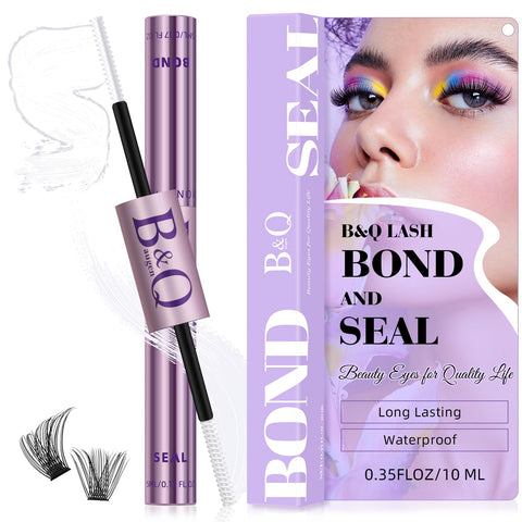 Lash Bond and Seal 10ml B&Q Bond and Seal Lash Glue Lash Cluster Glue for Eyelash Extensions Waterproof Long Lasting 72 Hours DIY Eyelash Extension Glue?White Bond+Seal,10ml?