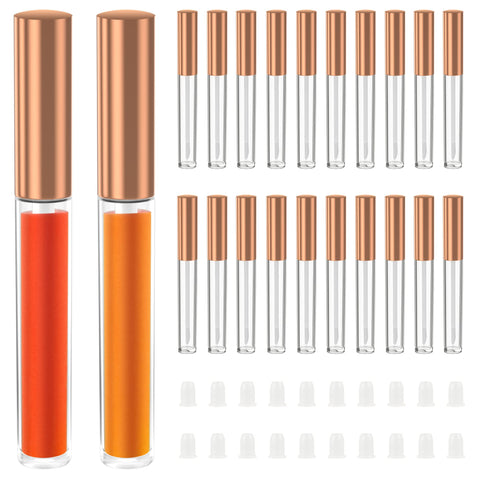 RONRONS 20 Piece Rose Gold Lip Gloss Containers with Wand, Empty Lipgloss Tube Bottle for Making Lip Oils, Transparent and Pink Plastic Lip Balm Holder with Mini Rubber Plug for Women Makeup Bussiness