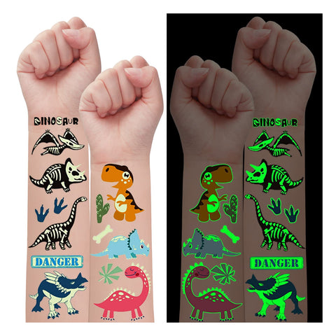 160 PCS Luminous Dinosaur Temporary Tattoos for Kids, Glow Dinosaur Decorations for Birthday Party Supplies Favors for Boys and Girls, Dinosaur Tattoos Stickers for Stocking Stuffers (20 Sheets)
