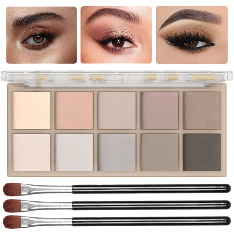 Sulily 10 Colors Eyeshadow Palette Makeup, Matte Naked Eye Shadow,High Pigmented, Naturing-Looking, Ultra-Blendable,Long Lasting High Pigment with 2 Eyeshadow Brush(04#Cement color)
