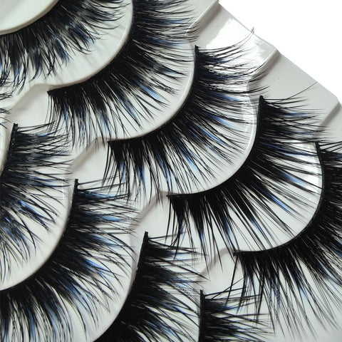 5 Pairs Makeup Long Cross False Eyelashes Nattural False Eye Lash Blue & Black