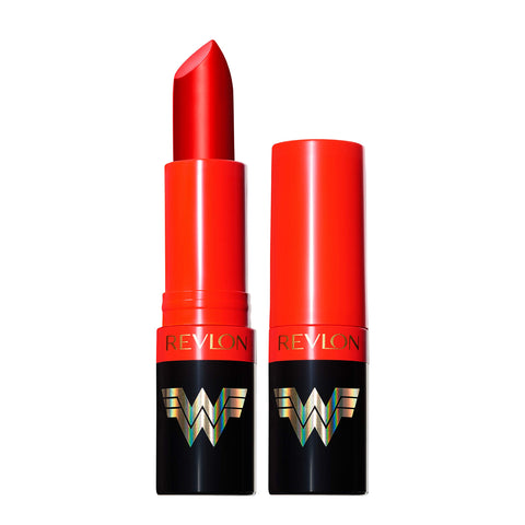 Revlon x WW84 Wonder Woman Super Lustrous Lipstick with Vitamin E and Avocado Oil, Matte Lipstick in Red, 002 Super Heroine, 0.15 oz