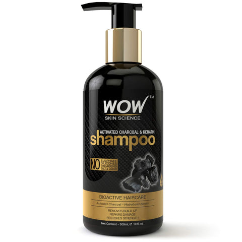 WOW Skin Science Charcoal & Keratin Shampoo - No Sulphates, Parabens, Silicones, Salt & Color - 300ml