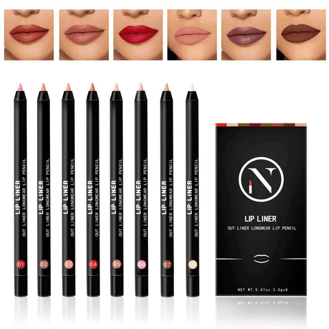 NAQIER 8Pcs Matte Lip Liner Set With Sharpener, 7 Assorted Colors Lip Liner Pencils & 1Pcs Concealer Pen, Waterproof Non-marking Long Lasting Velvet Lipstick Pen